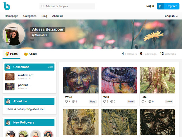 صفحه پروفایل طراحی سایت شبکه هنرمندان بکران